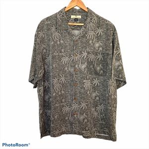 Tommy Bahama Grey Silk Hawaiian Shirt Village L